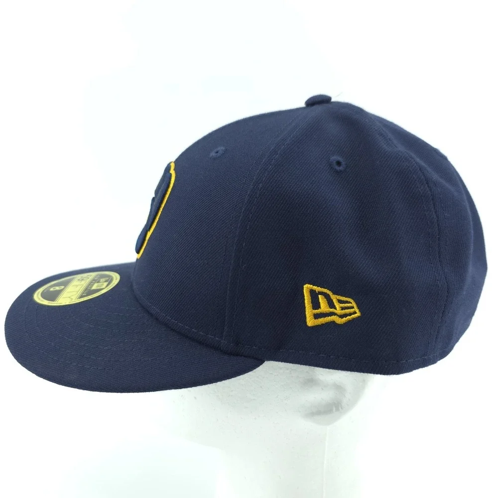 New‎ Era 59Fifty Milwaukee Brewers Navy Blue Fitted Size 8 Low Profile Hat NEW